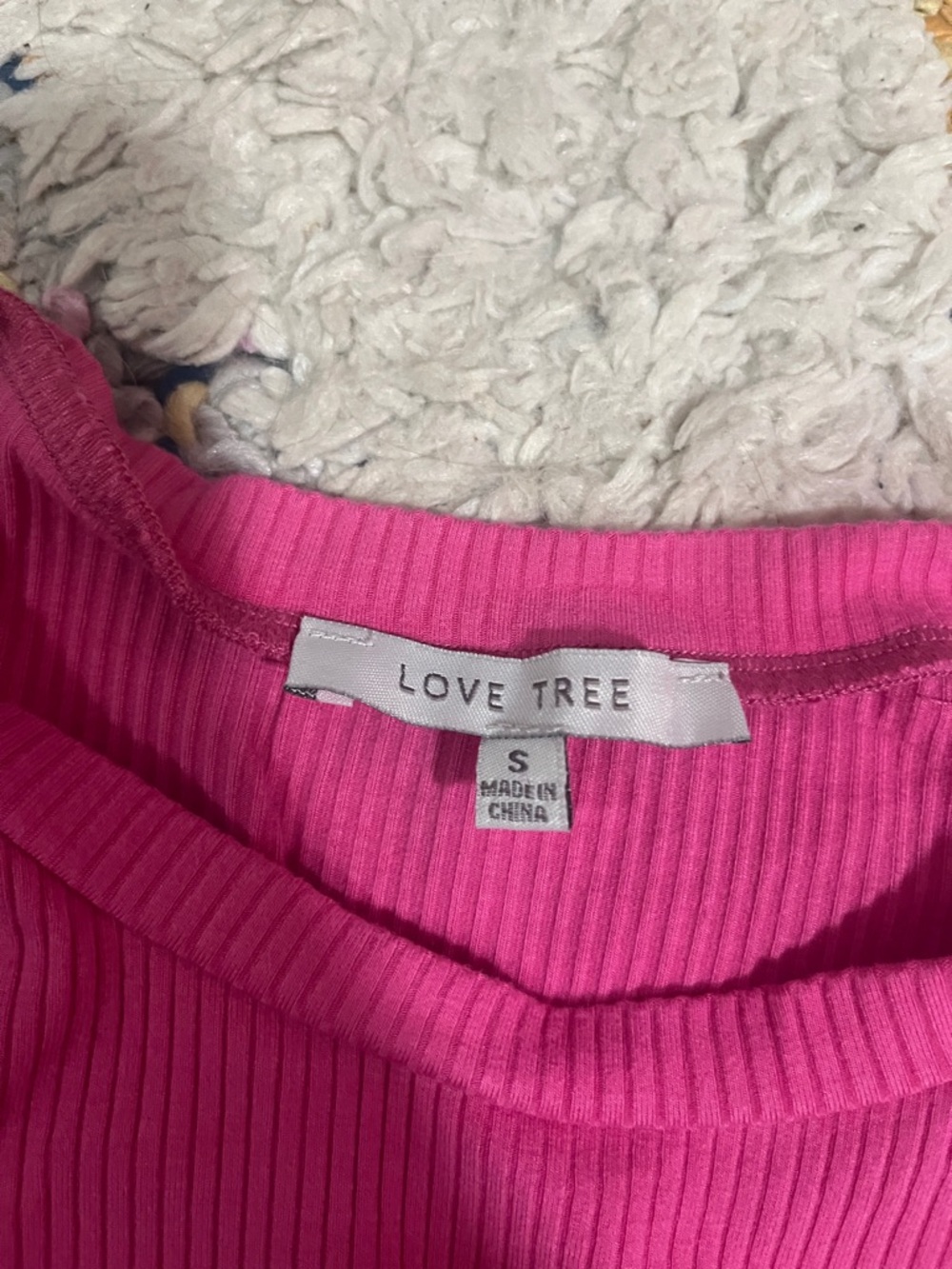 Love Tree Ribbed Short Sleeve Drawstring - Bright Pink - Picture 2 of 2
